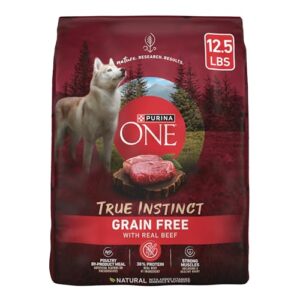 Purina ONE Grain Free Natural High Protein Dry Dog Food Formula True Instinct with Real Beef with Added Vitamins, Minerals and Nutrients - 12.5 lb. Bag