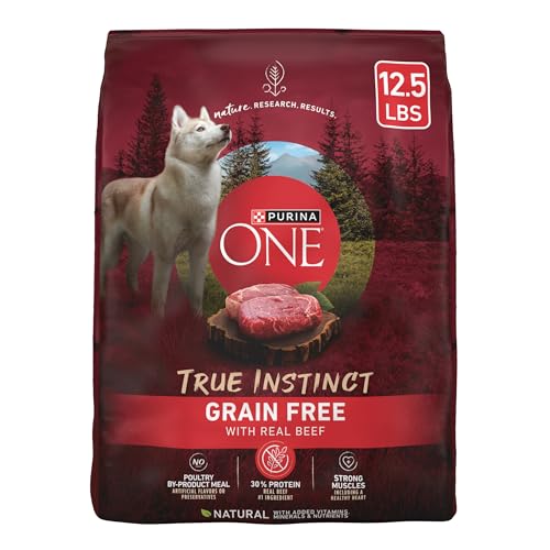 Purina ONE Grain Free Natural High Protein Dry Dog Food Formula True Instinct with Real Beef with Added Vitamins, Minerals and Nutrients - 12.5 lb. Bag