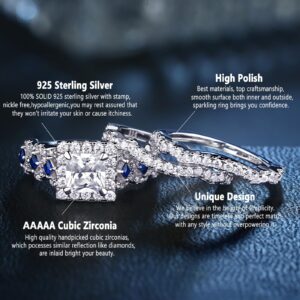 Newshe 2.5CT 925 Sterling Silver CZ Engagements Rings Wedding Bands for Women 3PCS Bridal Rings Sets Cubic Zirconia Princess Promise Rings for her Size 7