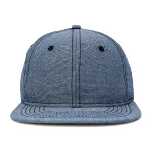 DALIX Premium Flat Bill Baseball Cap Structured Hat Snap Back Chambray in Navy Blue