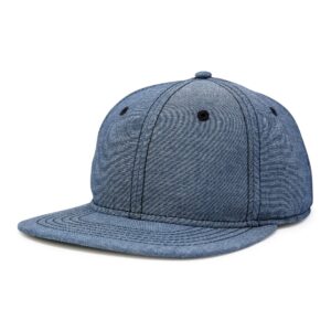 DALIX Premium Flat Bill Baseball Cap Structured Hat Snap Back Chambray in Navy Blue