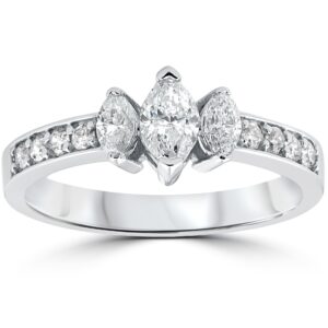 p3 pompeii3 1ct 3-stone marquise diamond engagement ring 14k white gold - size 8