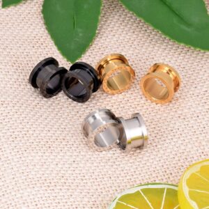 Oyaface 6 Pcs Stainless Steel Ear Tunnels Gauges Double Flare Screwed Earrings Expander Stretchers Piercing Body Jewelry, Black/Silver/Gold, 12mm