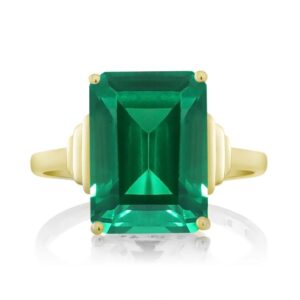 Gem Stone King 18K Yellow Gold Plated Silver Gemstone Birthstone Solitaire Engagement Ring | Emerald Cut 14X10MM Yellow Gold Ring For Women | Available In Size 5, 6, 7, 8, 9