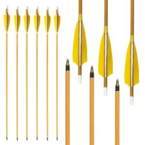 carbon arrows 500 spine with real feather fletching and field points for archery target shooting (6 pack)