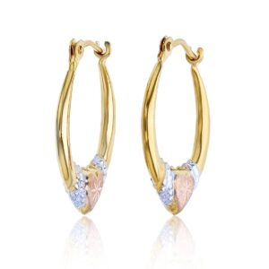 14K Gold Solid Tricolor Diamond Cut Heart Hoop Earrings For Women, 2.70x18mm