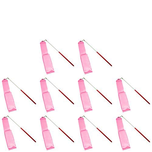 SunbowStar Gymnastic Ribbon 2M Gym Dance Rythemic Twirling Exercise Art Rod Stick 10pcs for Pink