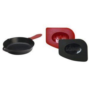 lodge cast-iron skillet l10sk3ashh41b, 12-inch and lodge scraperpk durable polycarbonate pan scrapers, red and black, 2-pack bundle