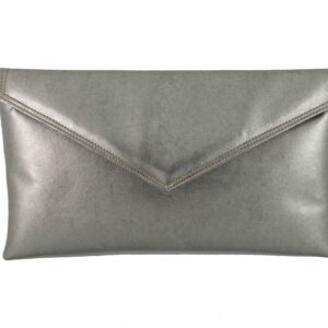 LONI Women's Synthetic Envelope Clutch/Bag Medium Gunmetal Pewter