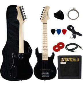 ymc 30" kids electric guitar pack with 5-watt amp, gig bag,strap,cable,strings,picks,and wrench,guitar combo accessory kit-black