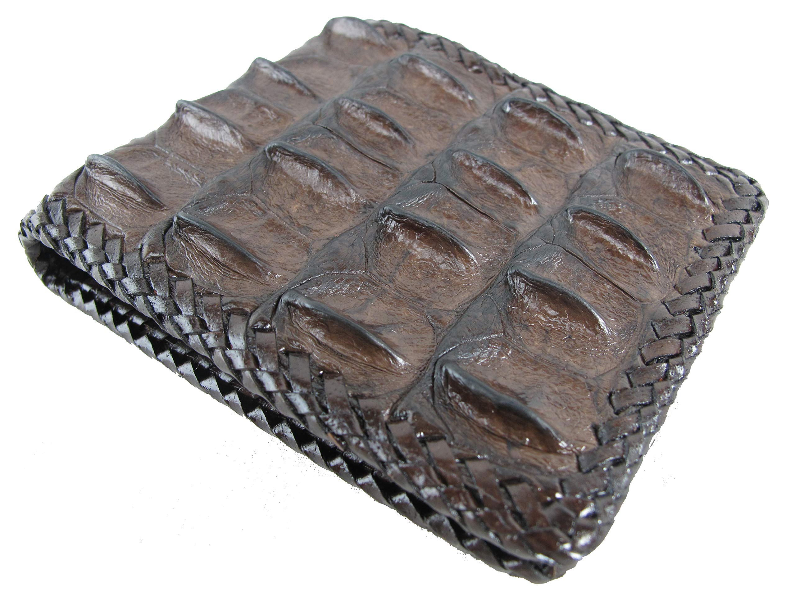 Pelgio Genuine Crocodile Alligator Backbone Skin Handmade Bifold Wallet (Chocolate Brown)