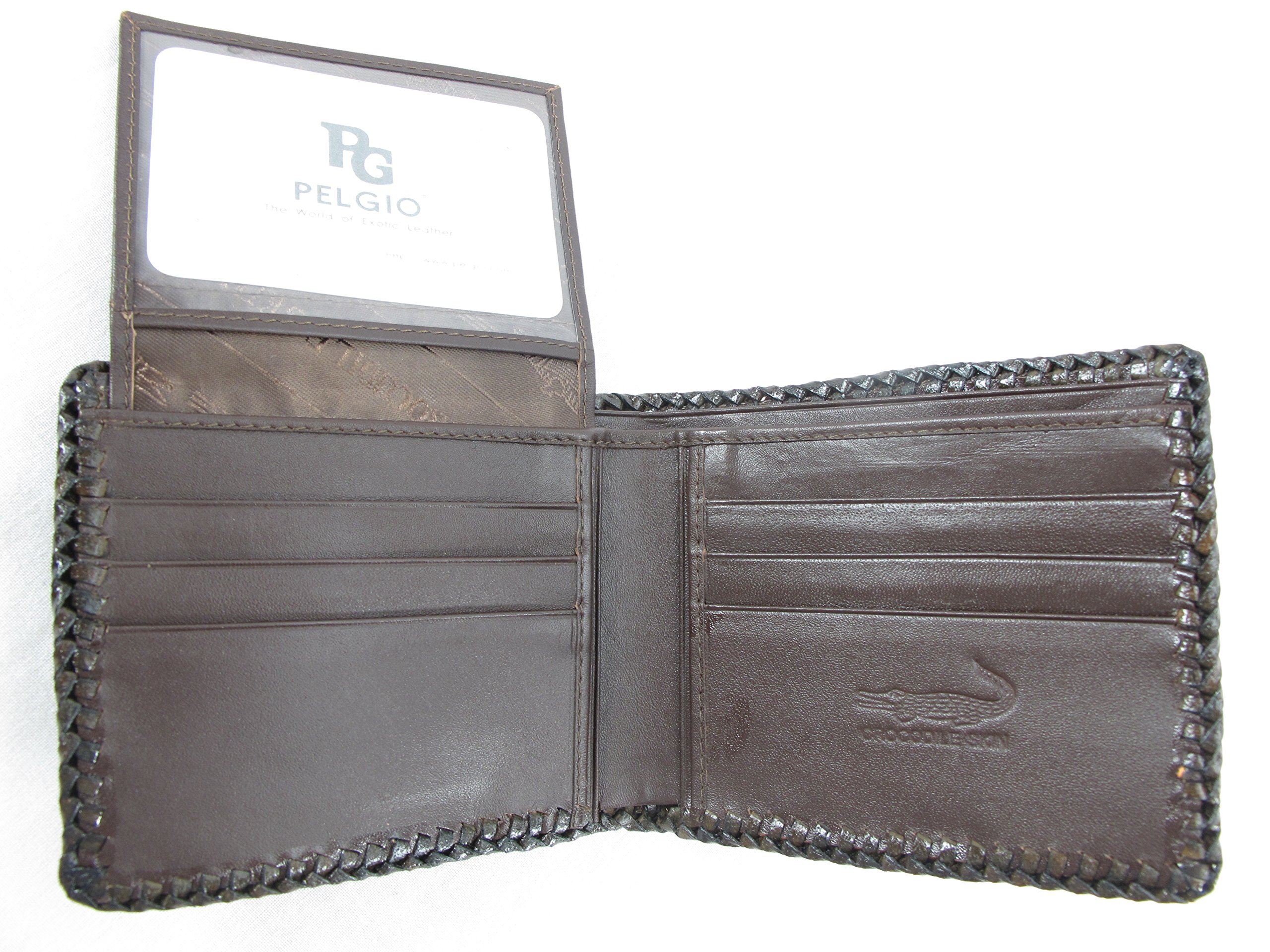 Pelgio Genuine Crocodile Alligator Backbone Skin Handmade Bifold Wallet (Chocolate Brown)