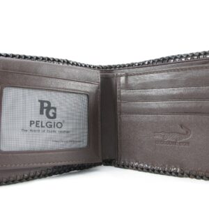 Pelgio Genuine Crocodile Alligator Backbone Skin Handmade Bifold Wallet (Chocolate Brown)