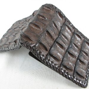 Pelgio Genuine Crocodile Alligator Backbone Skin Handmade Bifold Wallet (Chocolate Brown)