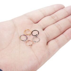 ORAZIO 5-12Pcs 20G Stainless Steel Nose Ring Hoop CZ Body Ear Piercing 5 Mixed Colors