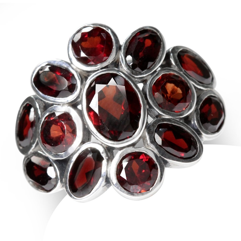 Silvershake 4.75ct. Natural Garnet White Gold Plated 925 Sterling Silver Cluster Cocktail Ring Size 7