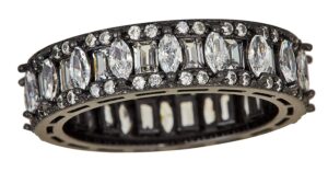 sterling silver black rhodium baguette & round cut cubic zirconia eternity band emerald ring