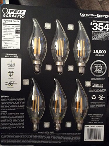 Feit Dimmable LED Clear Chandelier Soft White 6-Pack (40W Replacement) 3.8W