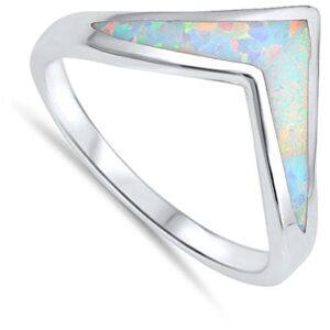 White Simulated Opal Chevron Pointed Thumb Ring .925 Sterling Silver Band Size 6