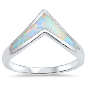 White Simulated Opal Chevron Pointed Thumb Ring .925 Sterling Silver Band Size 6