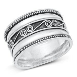 Sterling Silver Women's Bali Rope Ring Wide 925 Band Swirl Center New Size 5