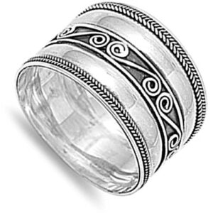 Sterling Silver Women's Bali Rope Ring Wide 925 Band Swirl Center New Size 5