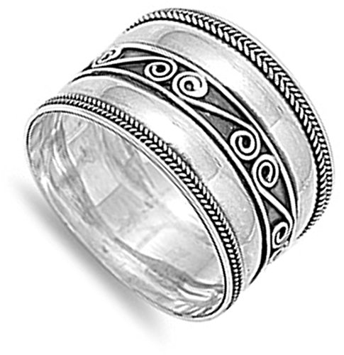 Sterling Silver Women's Bali Rope Ring Wide 925 Band Swirl Center New Size 5