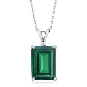 gem stone king 925 sterling silver gemstone birthstone and white diamond necklace | emerald cut 14x10mm pendant necklace for women | with 18 inch silver chain