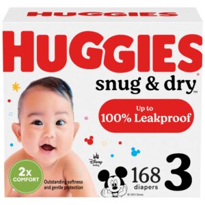 huggies size 3 diapers, snug & dry baby diapers, size 3 (16-28 lbs), 168 count, packaging may vary