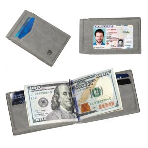 Bryker Hyde RFID Blocking Slim Minimalist ID Outside Front Pocket Wallet, Money Clip, 9 Slots, Leather (Slate Gray)