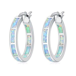 cinily sterling silver plated hoop earrings,opal small hoop earrings for women hypoallergenic jewelry ladies gemstone earrings