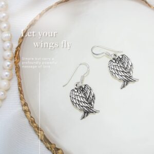 AeraVida Sterling Silver Angel Wings Dangle Earring | 925 Metal Earrings for Women | Spiritual Feather Jewelry