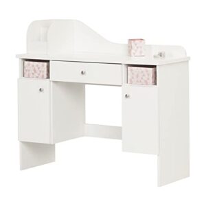 south shore make-up dressing table with 2 doors and storage baskets, pure white