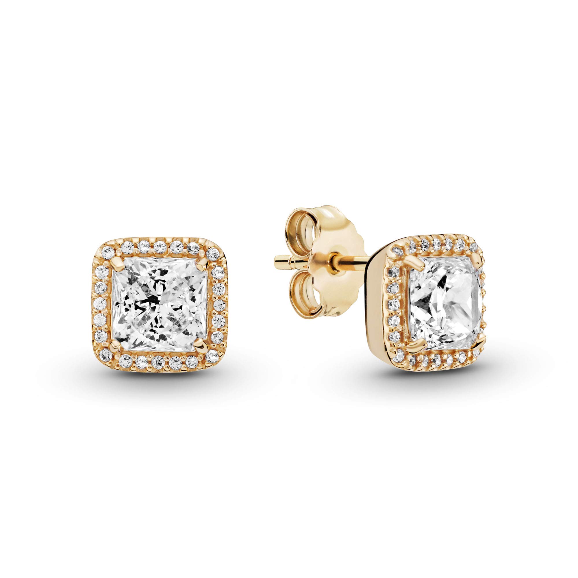 PANDORA Timeless Elegance Stud Earrings, Gold 14K, Clear Cubic Zirconia, One Size