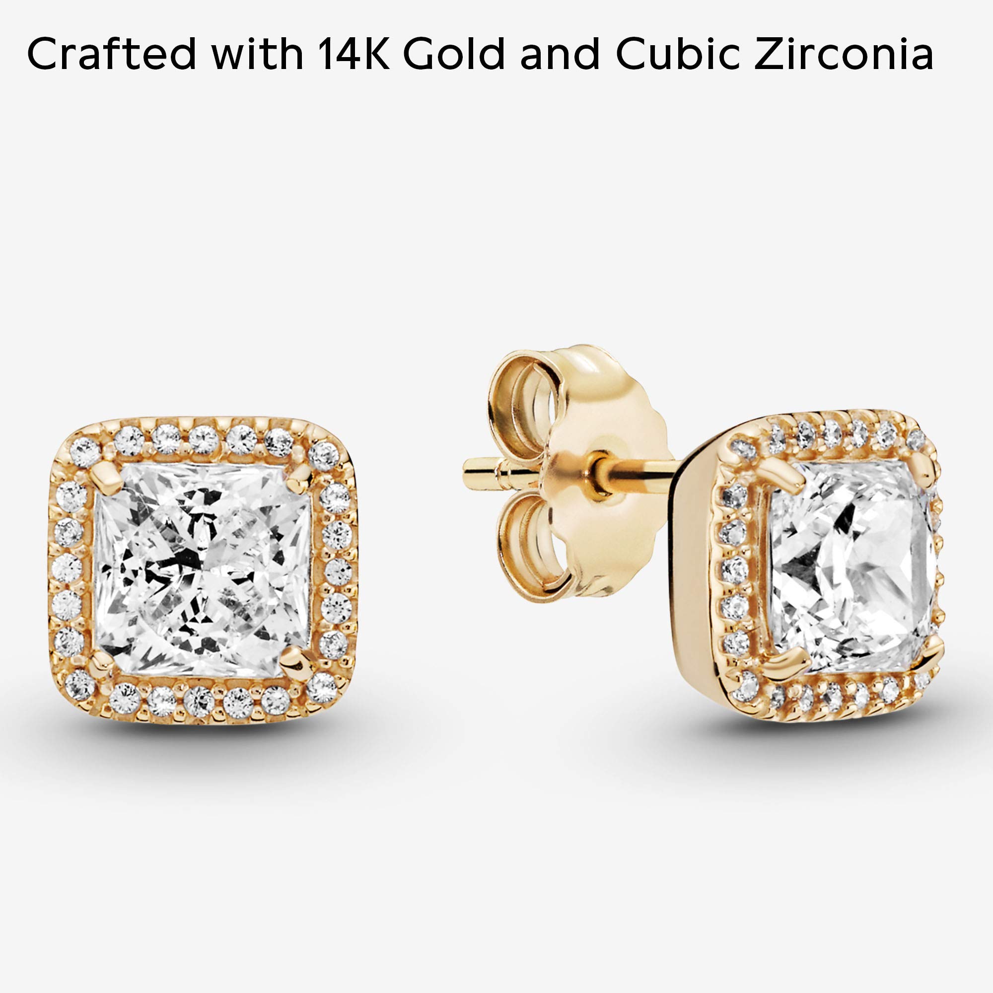 PANDORA Timeless Elegance Stud Earrings, Gold 14K, Clear Cubic Zirconia, One Size