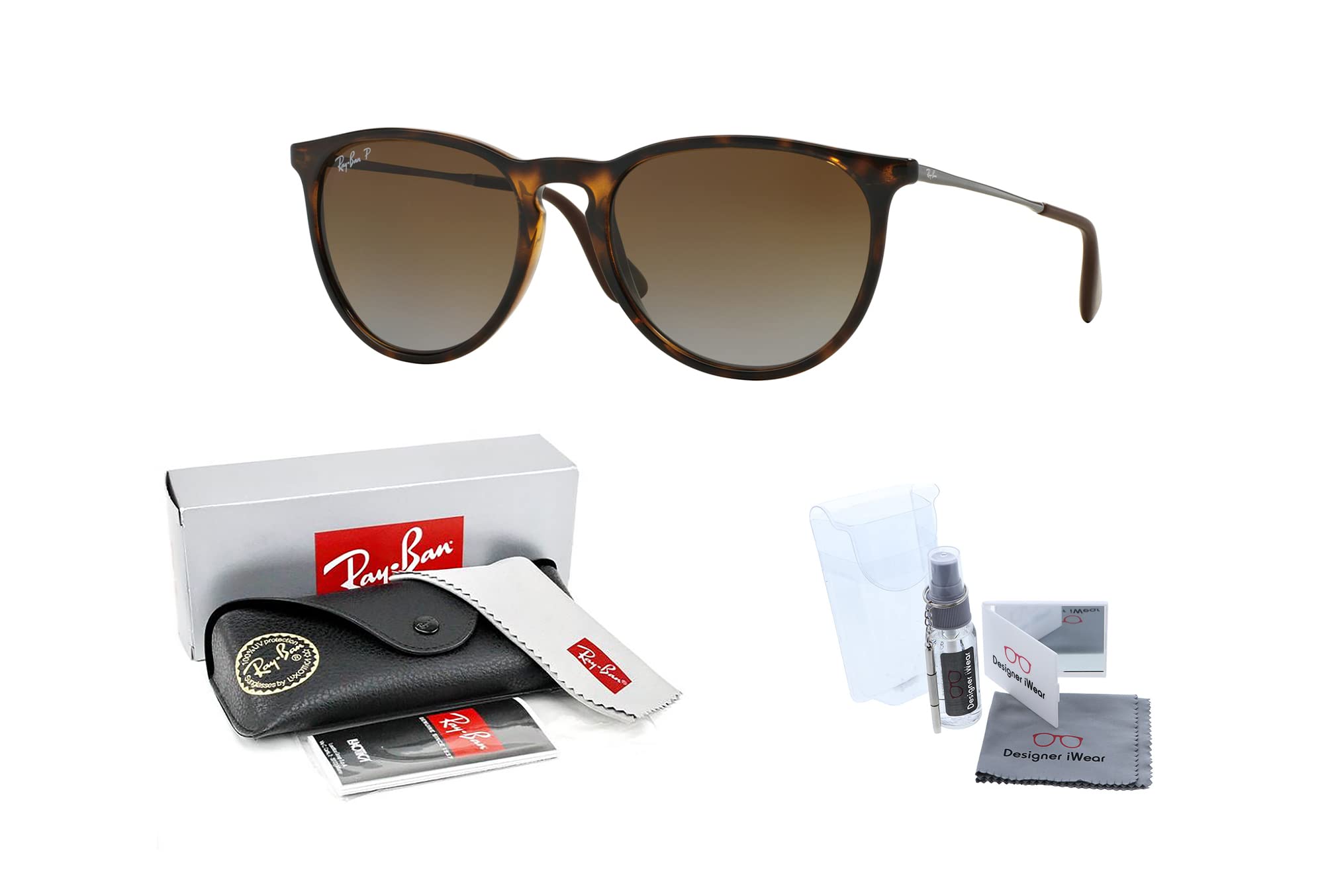 Ray-Ban RB4171 ERIKA 710/T5 54M Havana/Brown Gradient Polarized Round Sunglasses For Women+ BUNDLE with Designer iWear Eyewear Kit