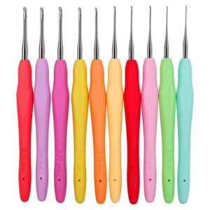 10 pcs ergonomic crochet hook set - aluminum crochet hooks with grip metal crochet hooks for arthritic hands - multicolor crochet hooks ergonomic soft grip set of crochet hooks for crocheting yarn