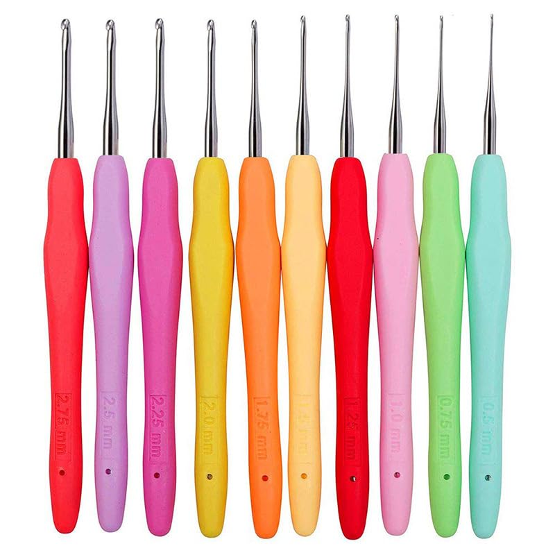 10 Pcs Ergonomic Crochet Hook Set - Aluminum Crochet Hooks with Grip Metal Crochet Hooks for Arthritic Hands - Multicolor Crochet Hooks Ergonomic Soft Grip Set of Crochet Hooks for Crocheting Yarn