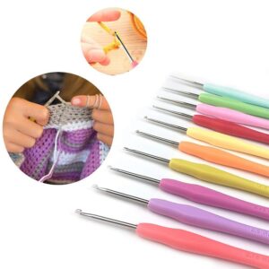 10 Pcs Ergonomic Crochet Hook Set - Aluminum Crochet Hooks with Grip Metal Crochet Hooks for Arthritic Hands - Multicolor Crochet Hooks Ergonomic Soft Grip Set of Crochet Hooks for Crocheting Yarn