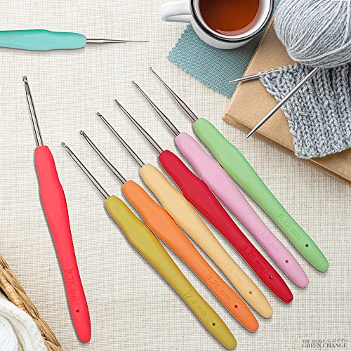 10 Pcs Ergonomic Crochet Hook Set - Aluminum Crochet Hooks with Grip Metal Crochet Hooks for Arthritic Hands - Multicolor Crochet Hooks Ergonomic Soft Grip Set of Crochet Hooks for Crocheting Yarn