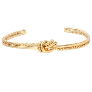 manzhen 14k real gold plated bracelets simple knot bangle cuffs for women adjustable sailor love knot bangle bracelet bridesmaid gift (gold)