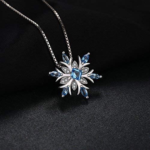 JewelryPalace Snowflake Flower Genuine Swiss Blue Topaz Necklace for Women, 14k Gold Plated 925 Sterling Silver Necklaces for Women, Gemstones Birthstone Statement Pendant Necklace, 18 Inch Box chain