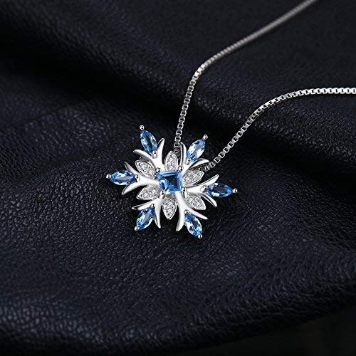 JewelryPalace Snowflake Flower Genuine Swiss Blue Topaz Necklace for Women, 14k Gold Plated 925 Sterling Silver Necklaces for Women, Gemstones Birthstone Statement Pendant Necklace, 18 Inch Box chain