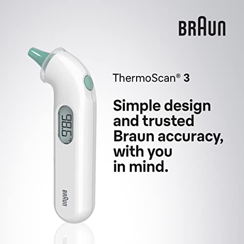 Braun ThermoScan 3 Ear Thermometer, Fast 1 second measurement, Audio Fever Indicator, Digital Display, Baby and Infant Friendly, No. 1 Brand Recommended by Pediatricians, IRT3030