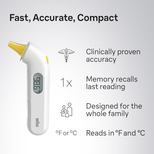 Braun ThermoScan 3 Ear Thermometer, Fast 1 second measurement, Audio Fever Indicator, Digital Display, Baby and Infant Friendly, No. 1 Brand Recommended by Pediatricians, IRT3030