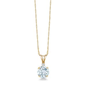 Gem Stone King 14K Yellow Gold Sky Blue Aquamarine and White Created Sapphire Pendant Necklace For Women (0.77 Cttw, Round 6MM, with 18 Inch Chain)