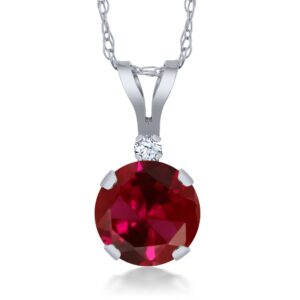 Gem Stone King 1.02 Ct Round Red Created Ruby White Created Sapphire 14K White Gold Pendant