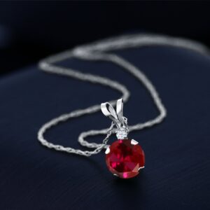 Gem Stone King 1.02 Ct Round Red Created Ruby White Created Sapphire 14K White Gold Pendant