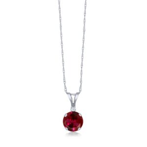 Gem Stone King 1.02 Ct Round Red Created Ruby White Created Sapphire 14K White Gold Pendant