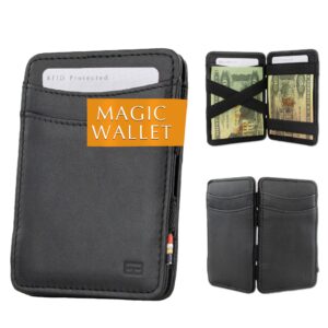 hunterson magic wallet, minimalist wallet for men with rfid card holder, leather wallet for 8 cards, black